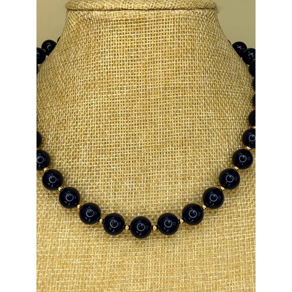 Monet Vintage Black Beaded Necklace With Gold-Tone Accents - Picture 3 of 9